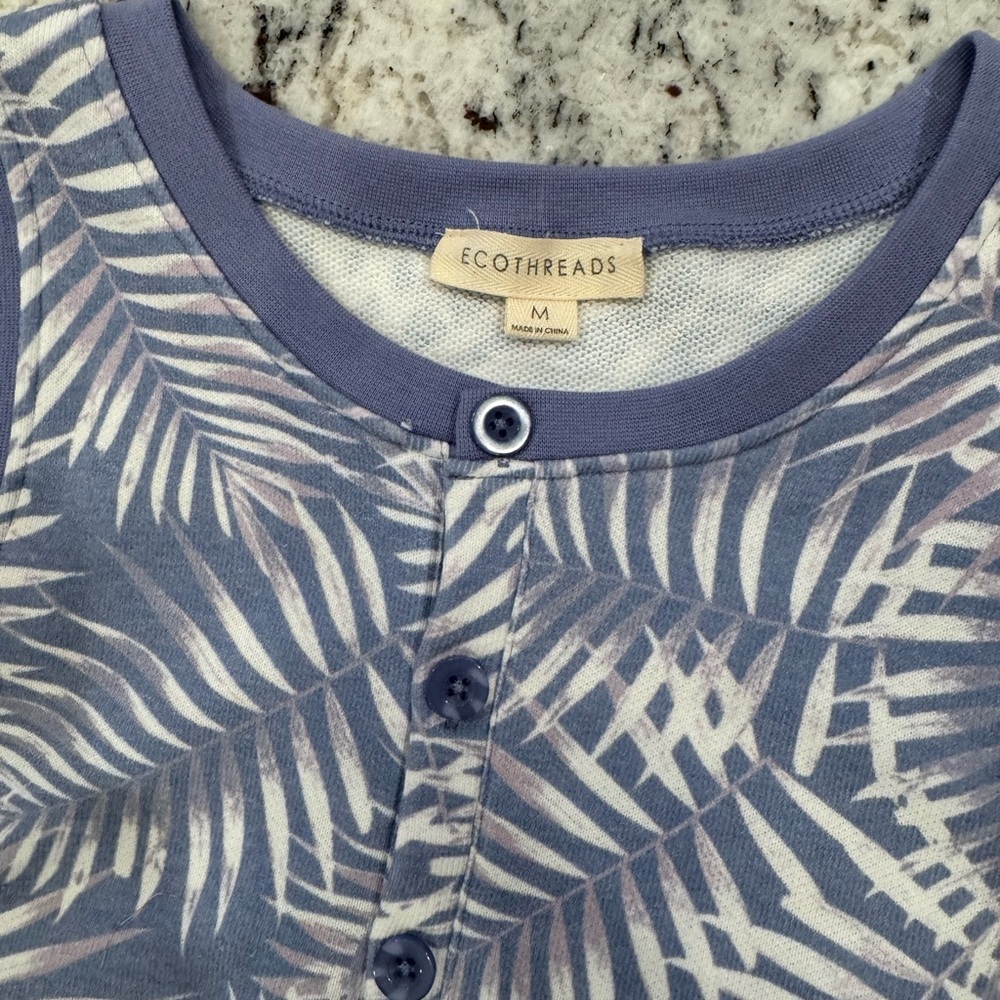 Ecothreads Palm Print Romper Periwinkle Blue Tropical Tie Waist - Picture 7 of 10